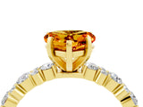 Yellow gold Heart Cut Citrine Solitaire with Side Stones, Pave Band, Four-Prong Setting_40