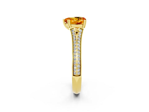 Yellow gold Heart Cut Citrine Split Shank Engagement Ring with Pavé Band_2