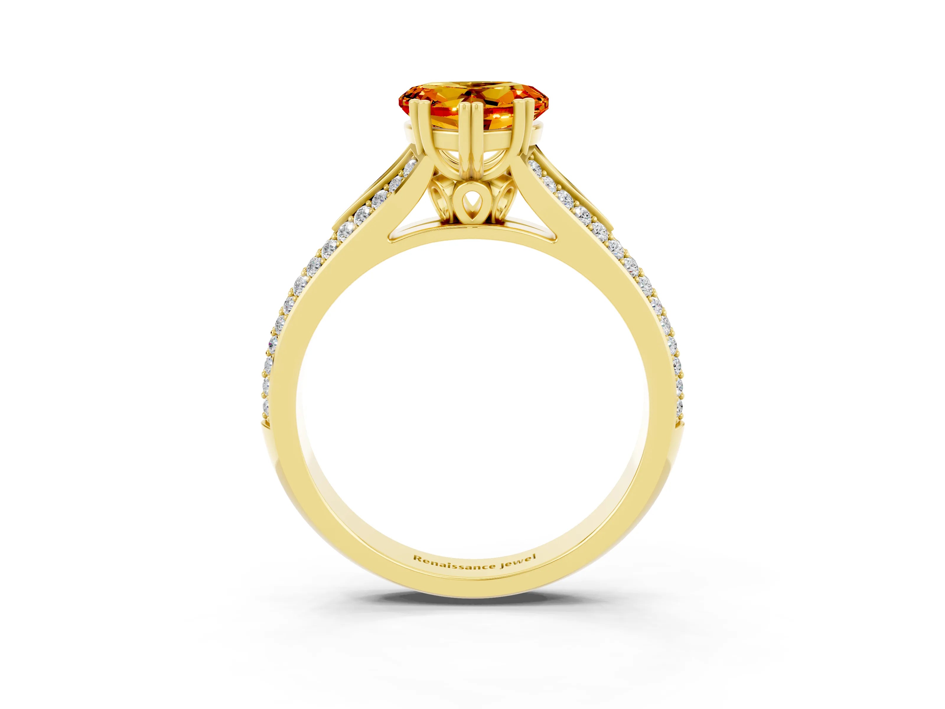 Yellow gold Heart Cut Citrine Split Shank Engagement Ring with Pavé Band_3
