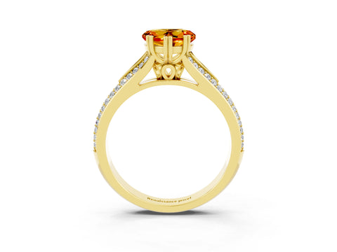 Yellow gold Heart Cut Citrine Split Shank Engagement Ring with Pavé Band_3