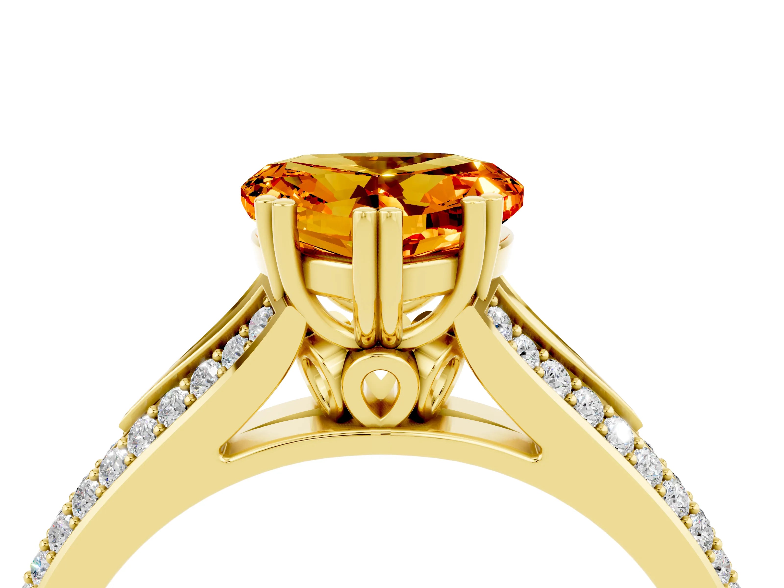 Yellow gold Heart Cut Citrine Split Shank Engagement Ring with Pavé Band_4