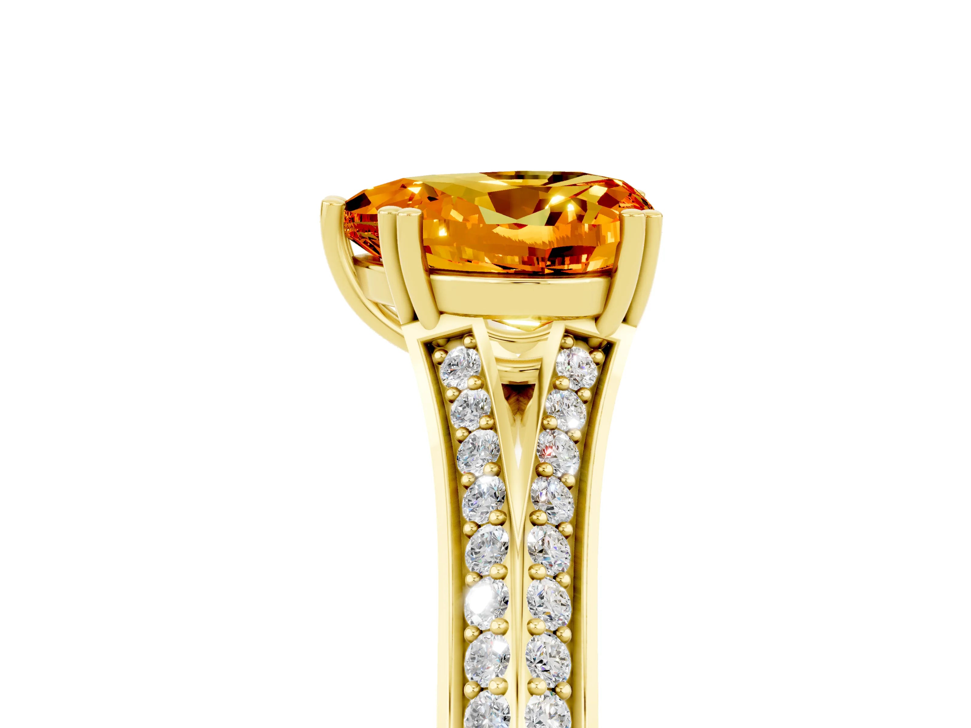 Yellow gold Heart Cut Citrine Split Shank Engagement Ring with Pavé Band_5