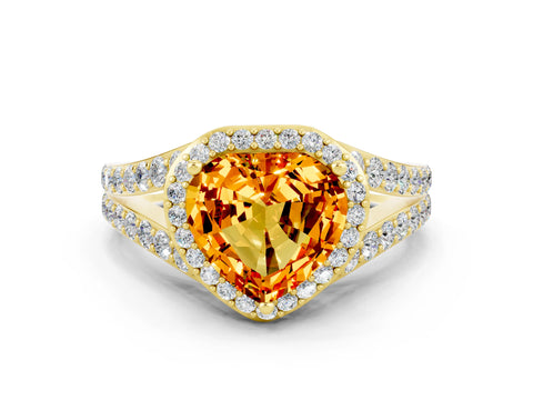 Yellow gold Heart Cut Citrine Split Shank Halo Ring with Four-Prong Setting_12