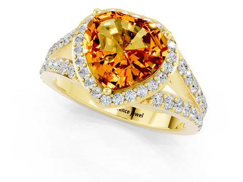 Yellow gold Heart Cut Citrine Split Shank Halo Ring with Four-Prong Setting_13