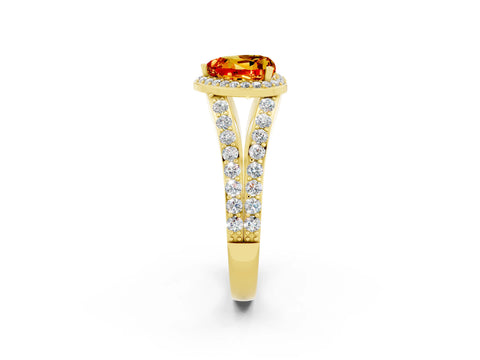 Yellow gold Heart Cut Citrine Split Shank Halo Ring with Four-Prong Setting_14