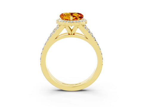Yellow gold Heart Cut Citrine Split Shank Halo Ring with Four-Prong Setting_15