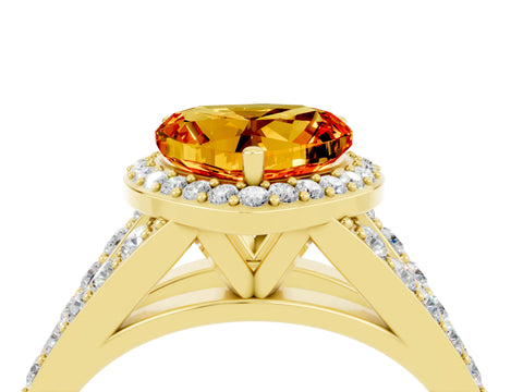 Yellow gold Heart Cut Citrine Split Shank Halo Ring with Four-Prong Setting_16