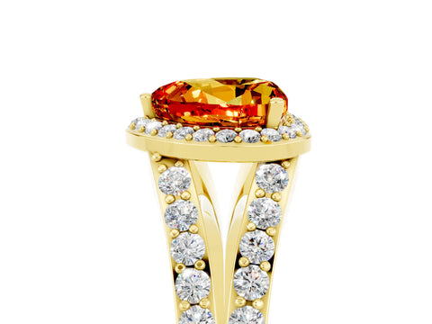 Yellow gold Heart Cut Citrine Split Shank Halo Ring with Four-Prong Setting_17