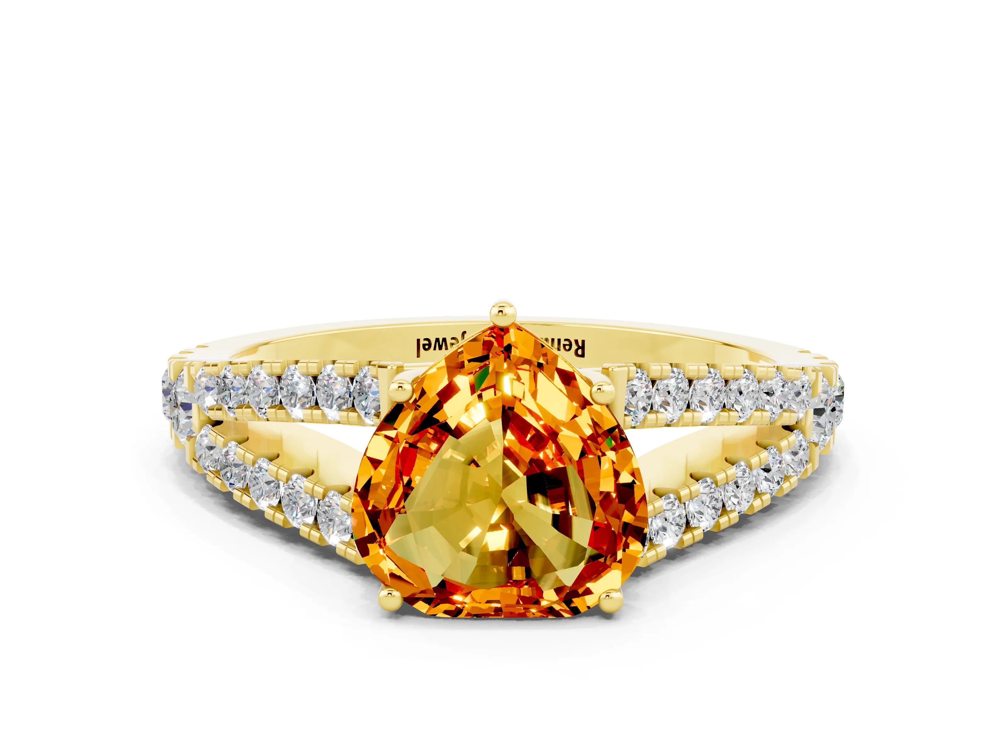 Yellow gold Heart Cut Citrine Split Shank Pavé Engagement Ring with Four-Prong Setting_12