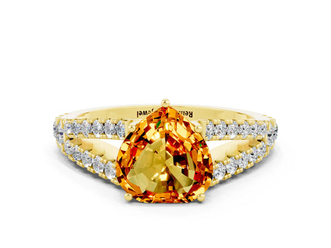 Yellow gold Heart Cut Citrine Split Shank Pavé Engagement Ring with Four-Prong Setting_12