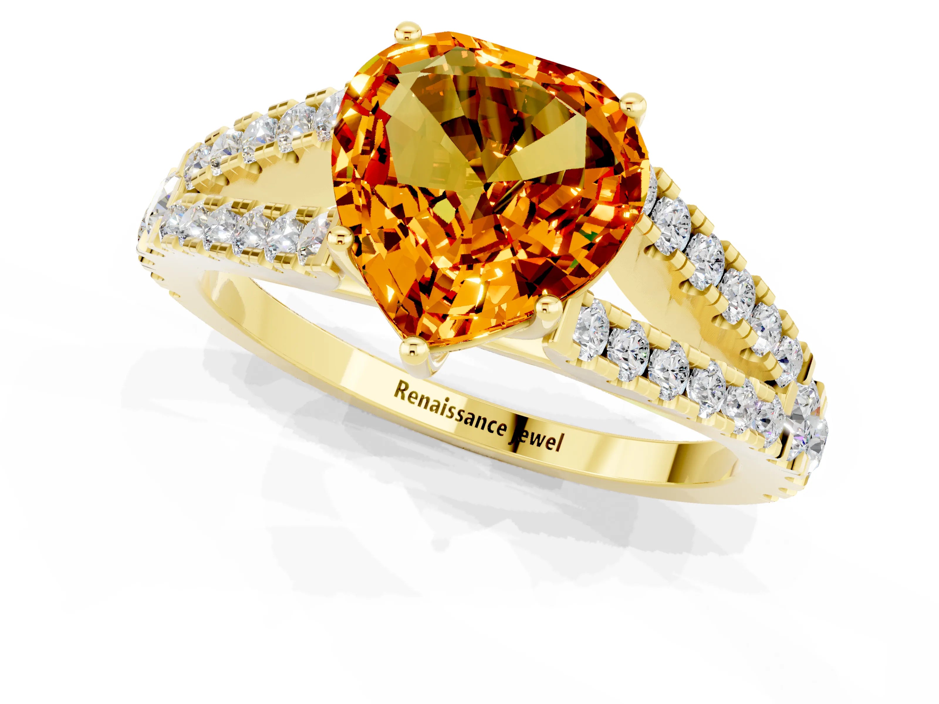 Yellow gold Heart Cut Citrine Split Shank Pavé Engagement Ring with Four-Prong Setting_13