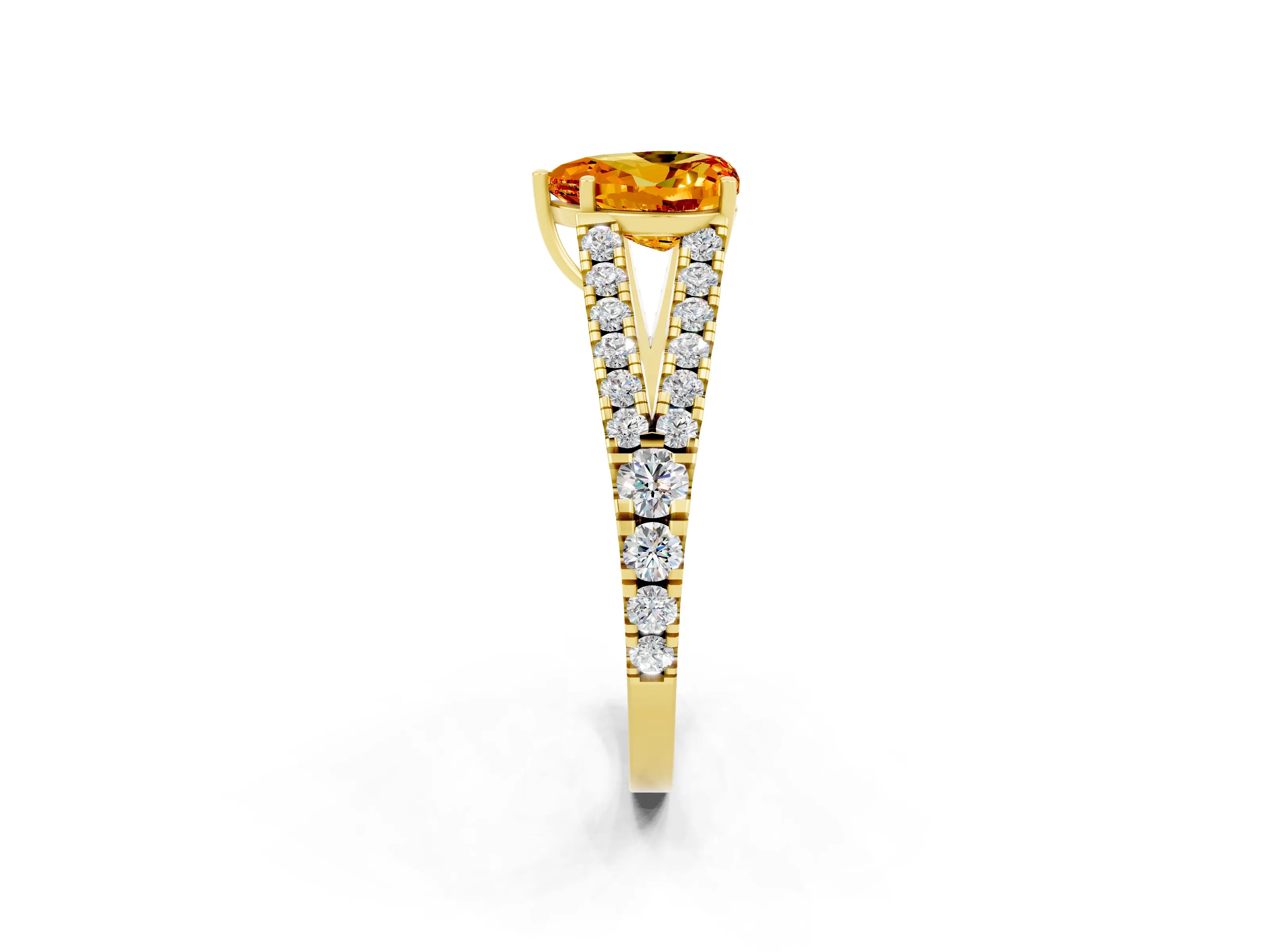Yellow gold Heart Cut Citrine Split Shank Pavé Engagement Ring with Four-Prong Setting_14