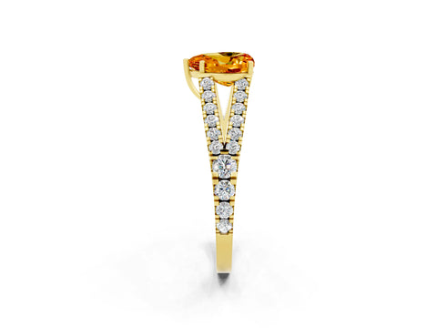 Yellow gold Heart Cut Citrine Split Shank Pavé Engagement Ring with Four-Prong Setting_14