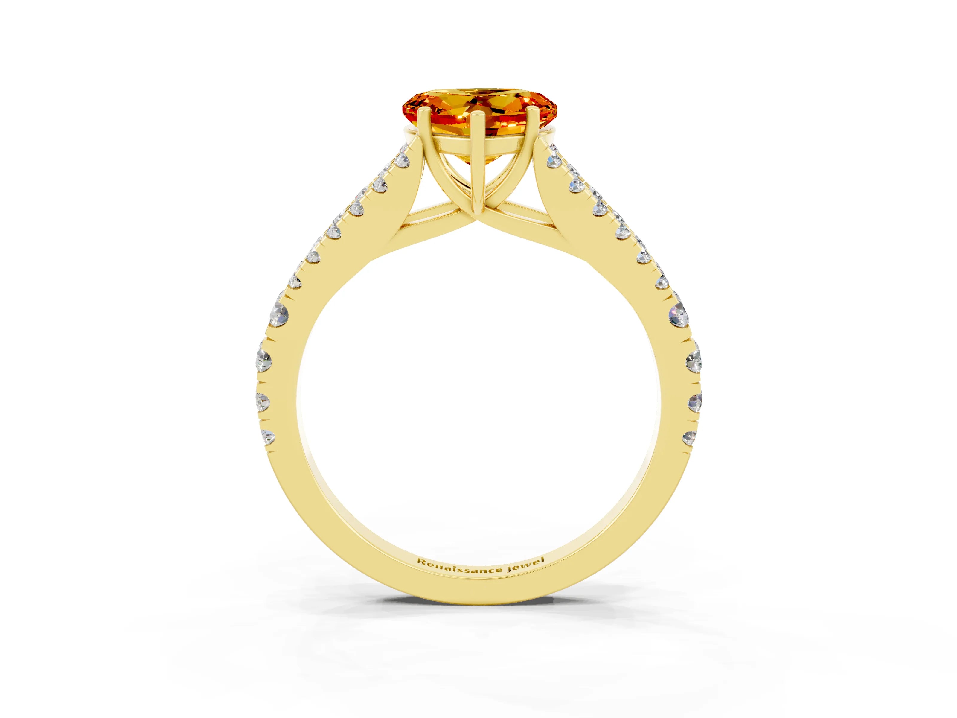 Yellow gold Heart Cut Citrine Split Shank Pavé Engagement Ring with Four-Prong Setting_15