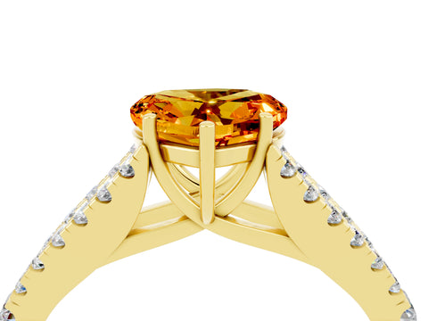 Yellow gold Heart Cut Citrine Split Shank Pavé Engagement Ring with Four-Prong Setting_16