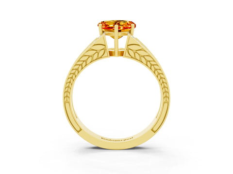 Yellow gold Heart Cut Citrine Split Shank Ring with Pavé Band and Four-Prong Setting_3