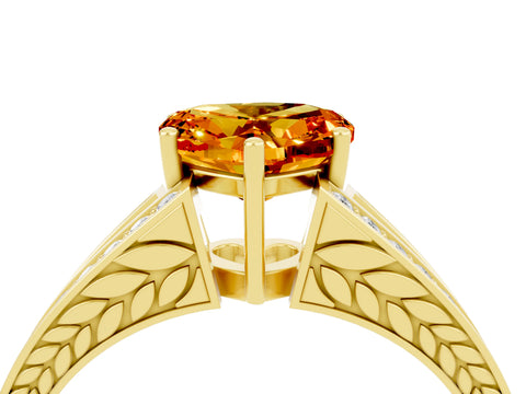 Yellow gold Heart Cut Citrine Split Shank Ring with Pavé Band and Four-Prong Setting_4