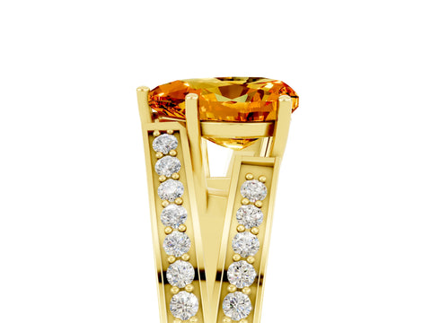 Yellow gold Heart Cut Citrine Split Shank Ring with Pavé Band and Four-Prong Setting_5