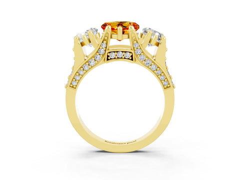 Yellow gold Heart Cut Citrine Three-Stone Ring with Channel Set Band and Four-Prong Setting_3