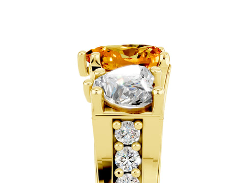 Yellow gold Heart Cut Citrine Three-Stone Ring with Channel Set Band and Four-Prong Setting_5