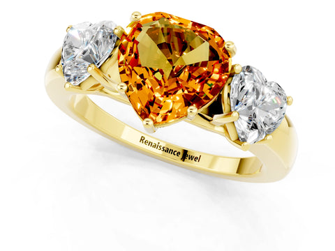 Yellow gold Heart Cut Citrine Three-Stone Ring with Four-Prong Setting and Classic Band_1