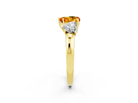 Yellow gold Heart Cut Citrine Three-Stone Ring with Four-Prong Setting and Classic Band_2