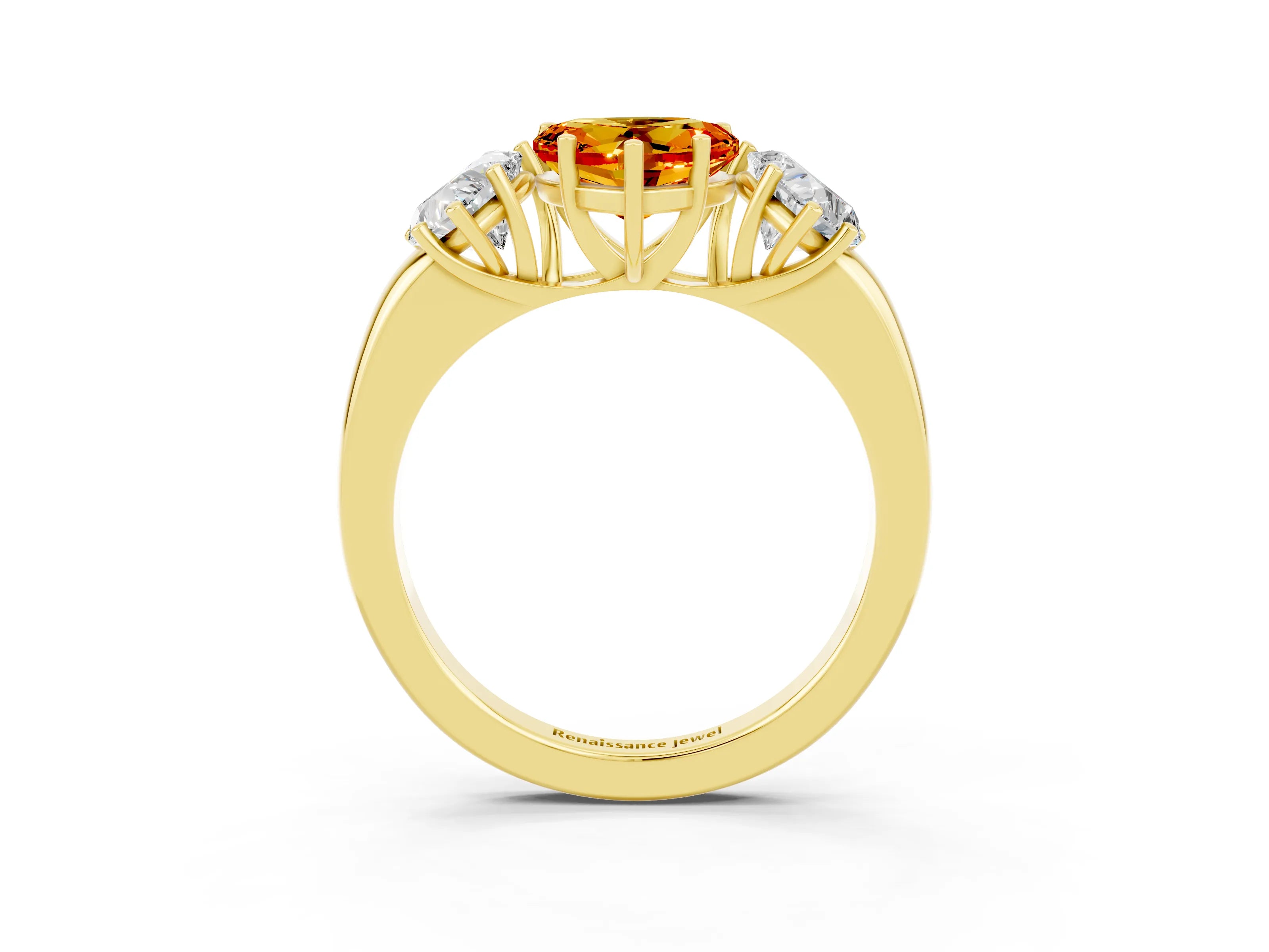 Yellow gold Heart Cut Citrine Three-Stone Ring with Four-Prong Setting and Classic Band_3