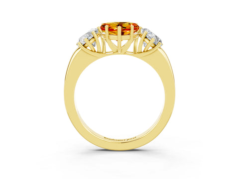 Yellow gold Heart Cut Citrine Three-Stone Ring with Four-Prong Setting and Classic Band_3