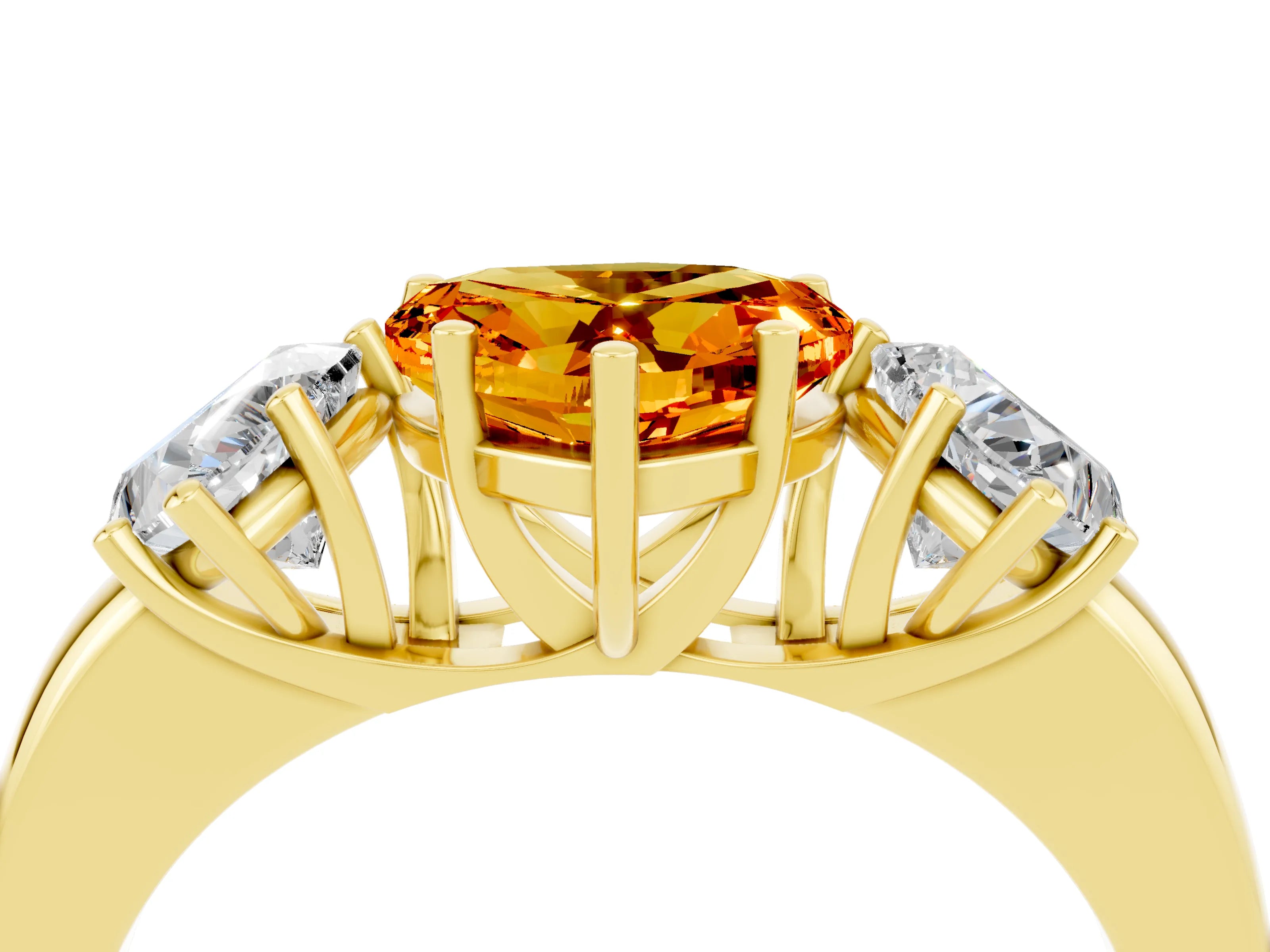 Yellow gold Heart Cut Citrine Three-Stone Ring with Four-Prong Setting and Classic Band_4