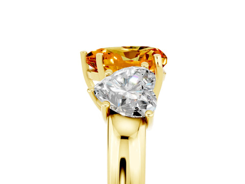 Yellow gold Heart Cut Citrine Three-Stone Ring with Four-Prong Setting and Classic Band_5