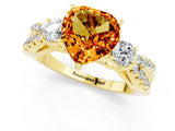 Yellow gold Heart Cut Citrine Three-Stone Ring with Pavé Split Shank and Four-Prong Setting_1
