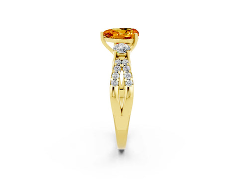 Yellow gold Heart Cut Citrine Three-Stone Ring with Pavé Split Shank and Four-Prong Setting_2