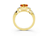 Yellow gold Heart Cut Citrine Three-Stone Ring with Pavé Split Shank and Four-Prong Setting_3