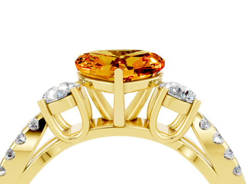 Yellow gold Heart Cut Citrine Three-Stone Ring with Pavé Split Shank and Four-Prong Setting_4
