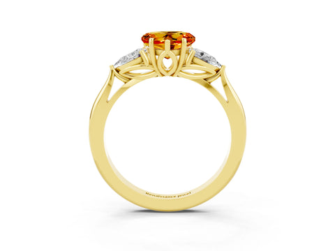 Yellow gold Heart Cut Citrine Three-Stone Ring with Pear Side Stones and Four-Prong Setting_15