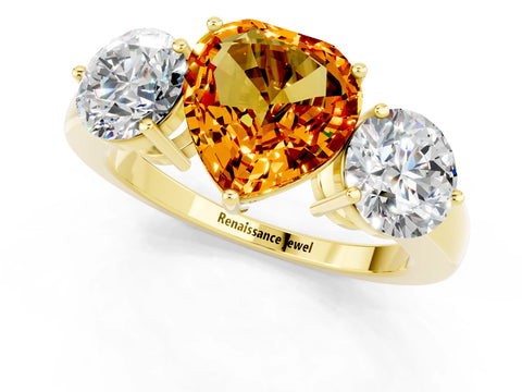 Yellow gold Heart Cut Citrine Three-Stone Ring with Prong Setting and Classic Band_1