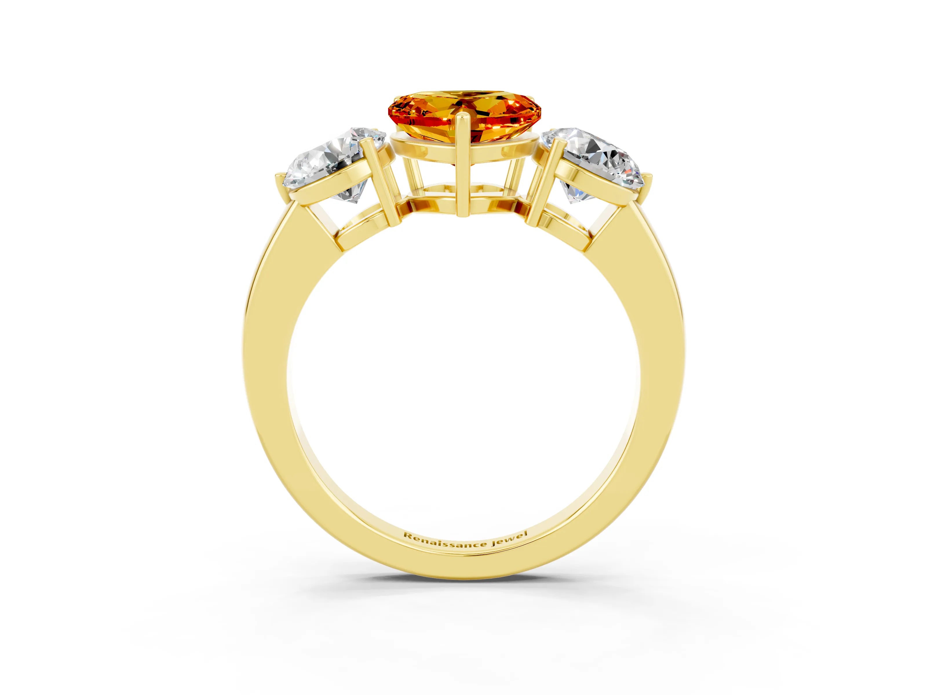 Yellow gold Heart Cut Citrine Three-Stone Ring with Prong Setting and Classic Band_3