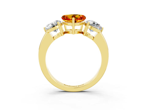Yellow gold Heart Cut Citrine Three-Stone Ring with Prong Setting and Classic Band_3