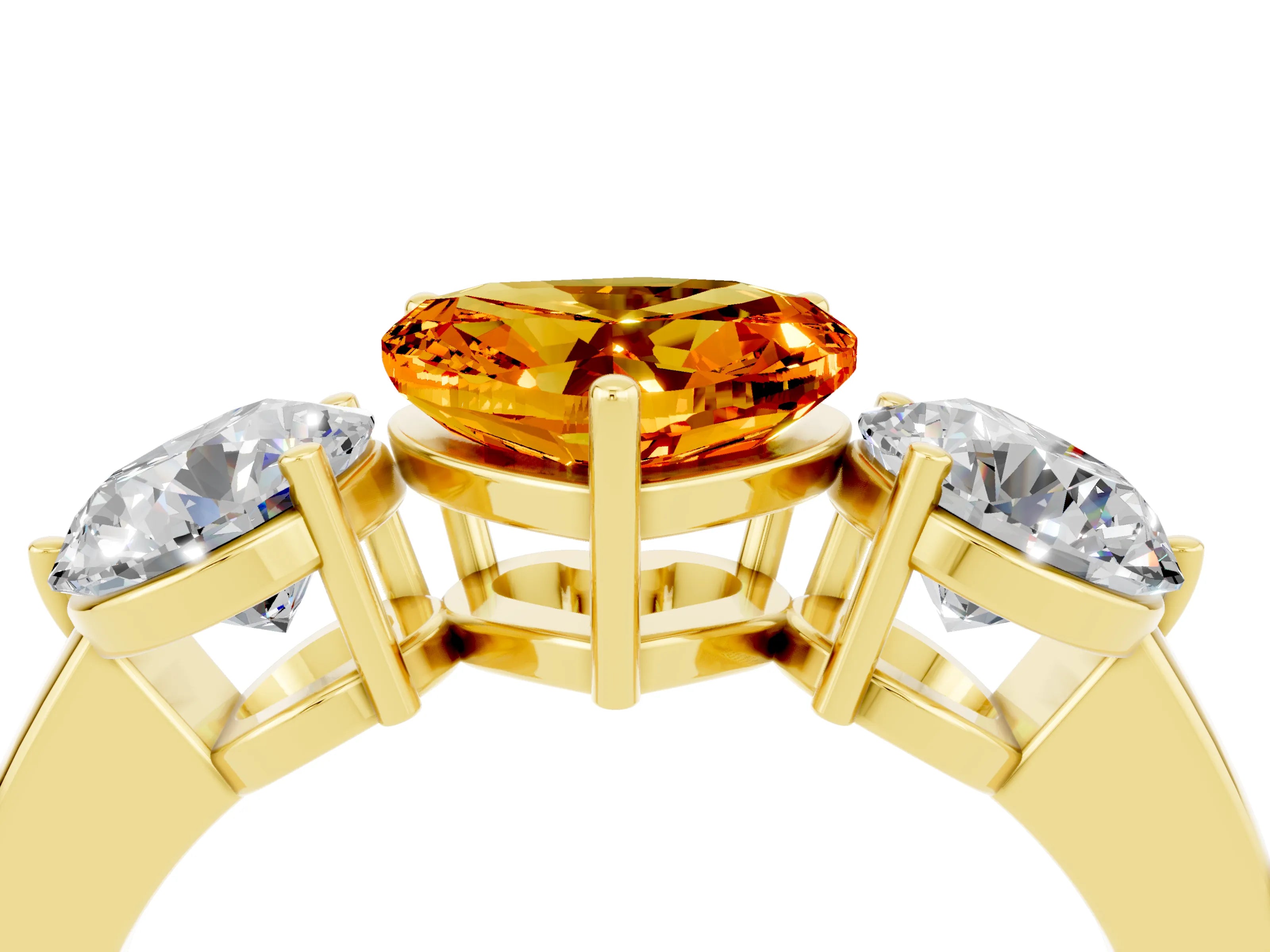 Yellow gold Heart Cut Citrine Three-Stone Ring with Prong Setting and Classic Band_4