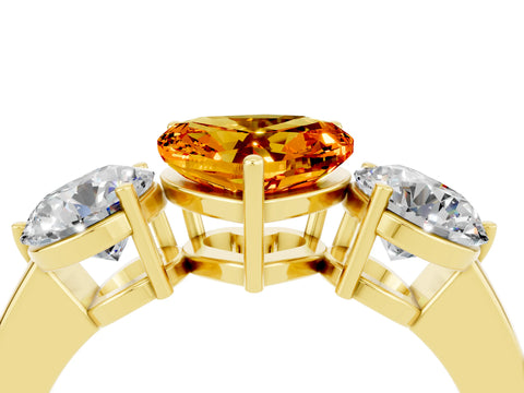 Yellow gold Heart Cut Citrine Three-Stone Ring with Prong Setting and Classic Band_4