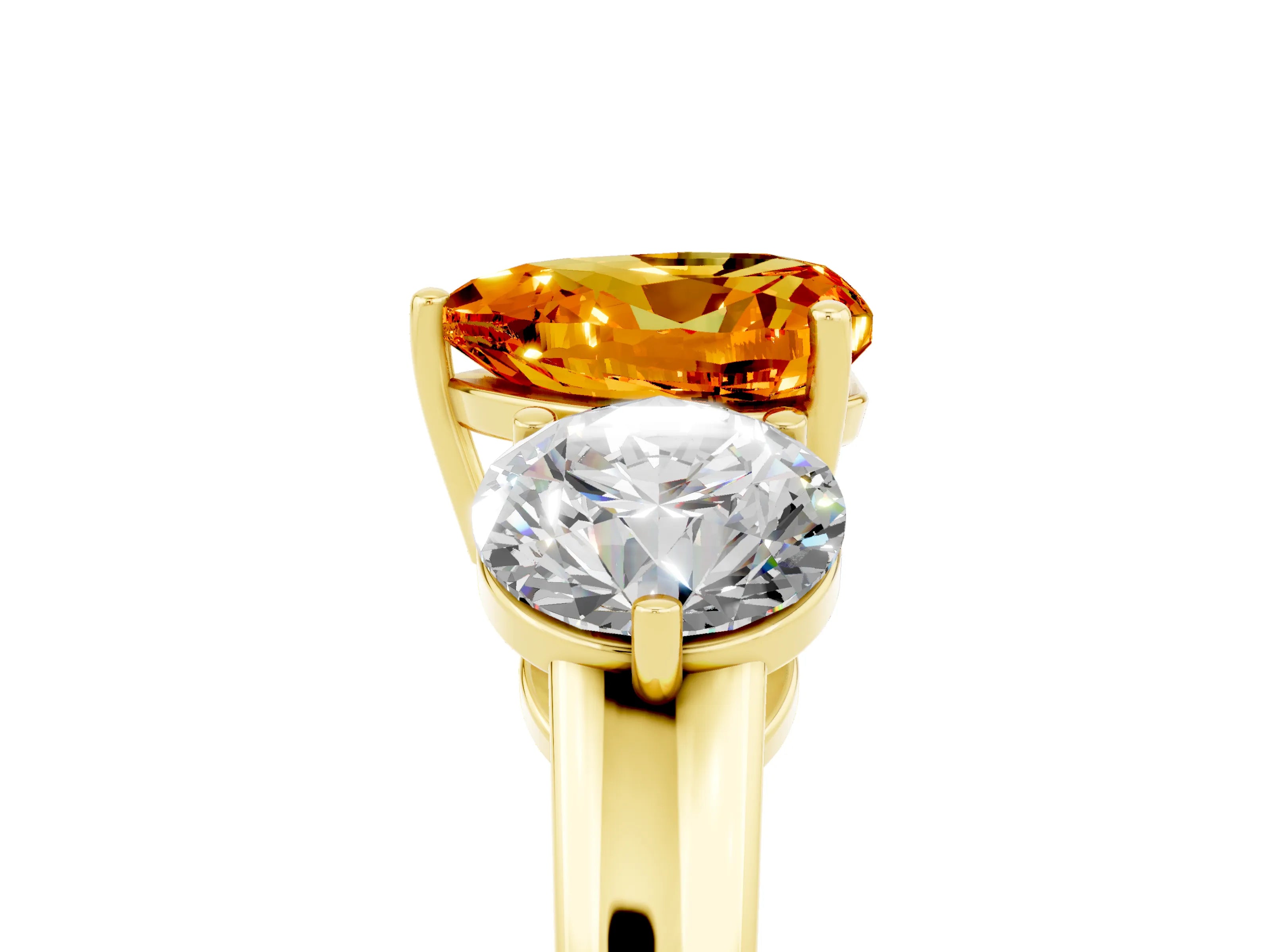 Yellow gold Heart Cut Citrine Three-Stone Ring with Prong Setting and Classic Band_5