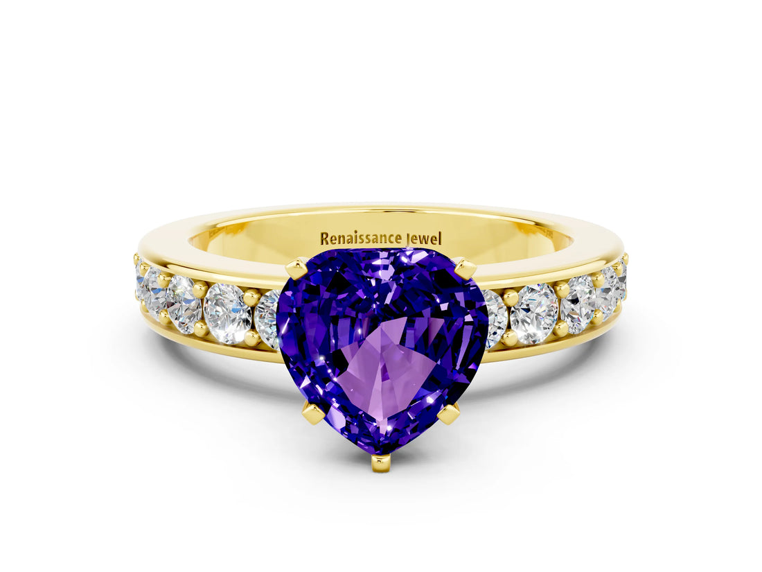 Yellow gold Heart Cut Cut Channel Set Diamond Engagement Ring with Four-Prong Setting