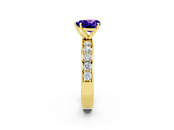 Yellow gold Heart Cut Tanzanite Engagement Ring with Channel Set Round  Band and Prong Setting