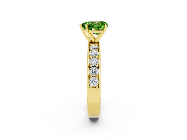 Yellow gold Heart Cut Peridot Engagement Ring with Channel Set Round  Band and Prong Setting