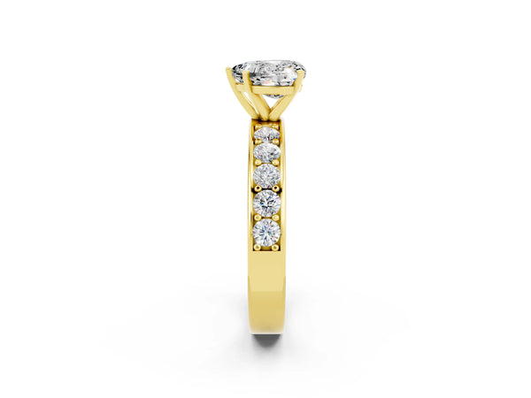 Yellow gold Heart Cut Moissanite Engagement Ring with Channel Set Round  Band and Prong Setting