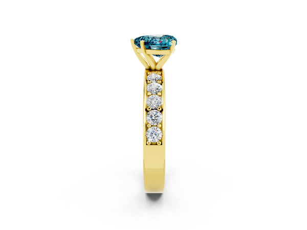 Yellow gold Heart Cut Blue Topaz Engagement Ring with Channel Set Round  Band and Prong Setting