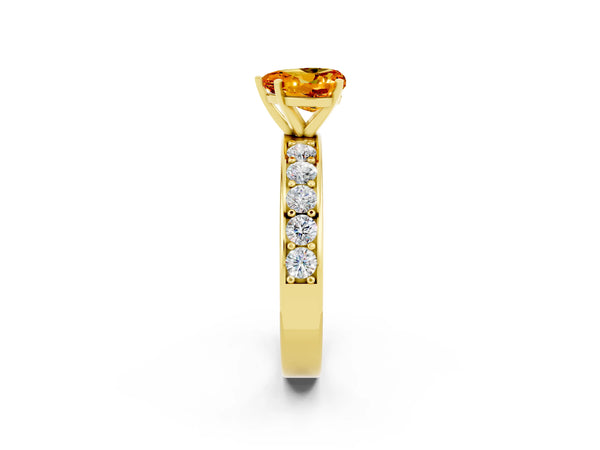 Yellow gold Heart Cut Citrine Engagement Ring with Channel Set Round  Band and Prong Setting