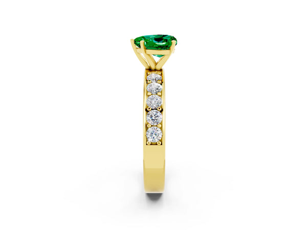 Yellow gold Heart Cut Emerald Engagement Ring with Channel Set Round  Band and Prong Setting