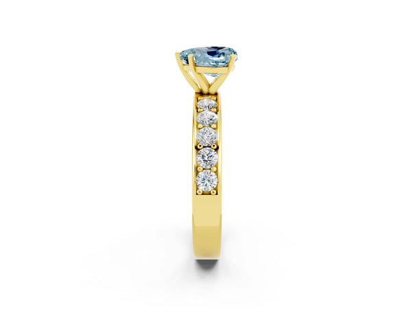 Yellow gold Heart Cut Aquamarine Engagement Ring with Channel Set Round  Band and Prong Setting