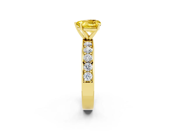 Yellow gold Heart Cut Yellow Sapphire Engagement Ring with Channel Set Round  Band and Prong Setting